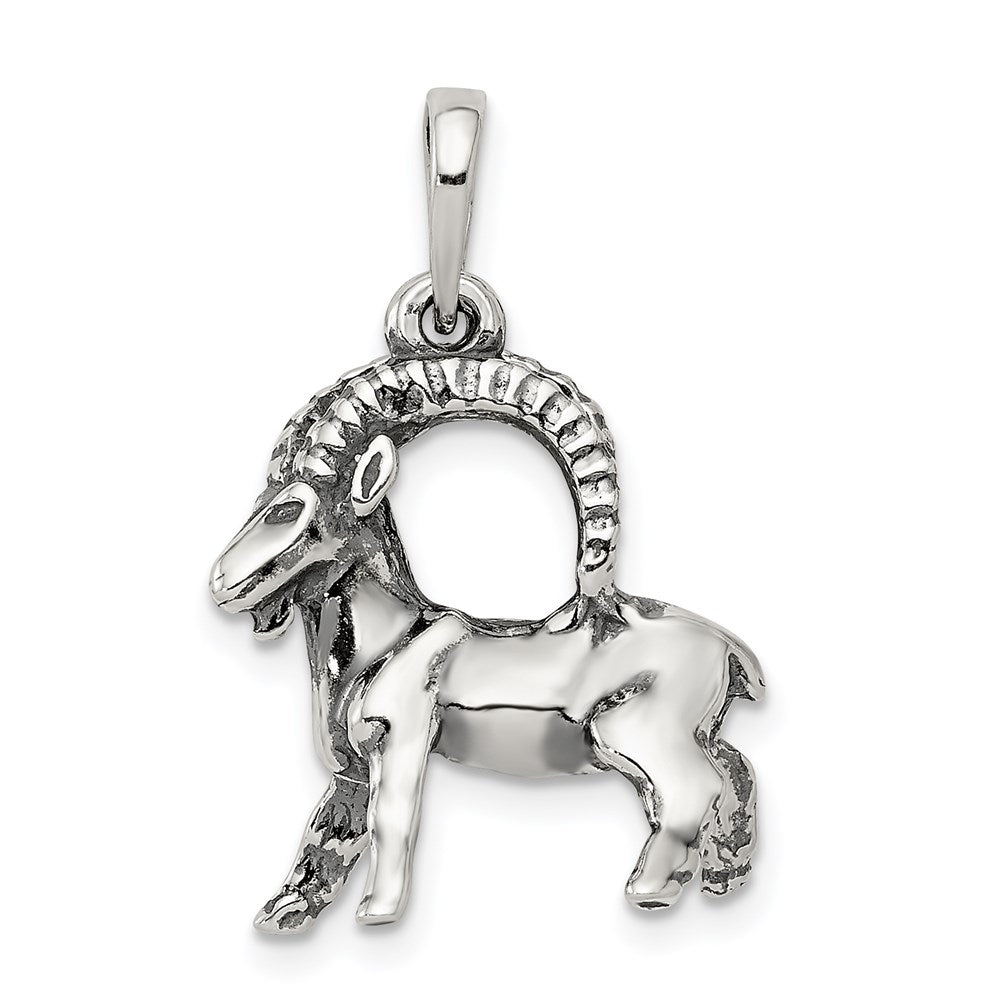 Sterling Silver Antiqued Capricorn Zodiac Pendant, 21 x 16 mm