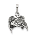 Sterling Silver Antiqued Pisces Zodiac Pendant, 14 x 13 mm