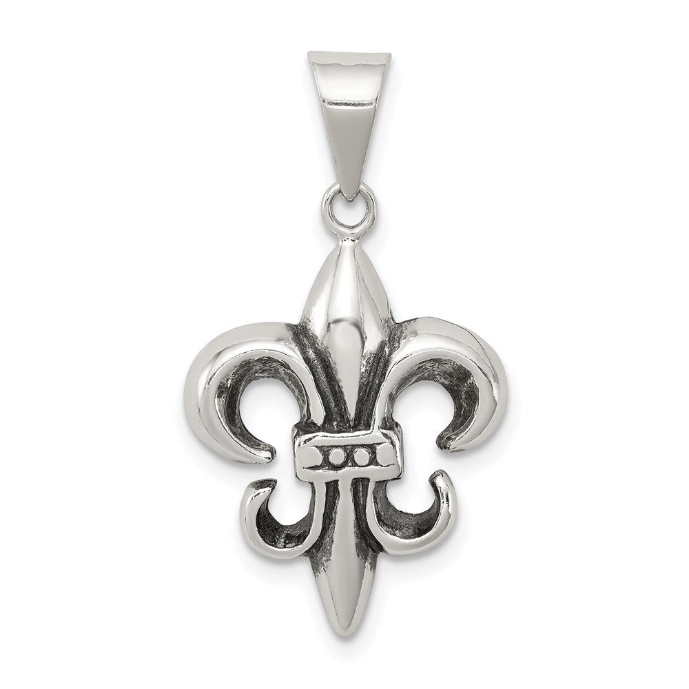 Sterling Silver Antiqued Fleur De lis Pendant, 29 x 17 mm