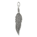Sterling Silver Antiqued Feather Pendant, 46 x 10 mm