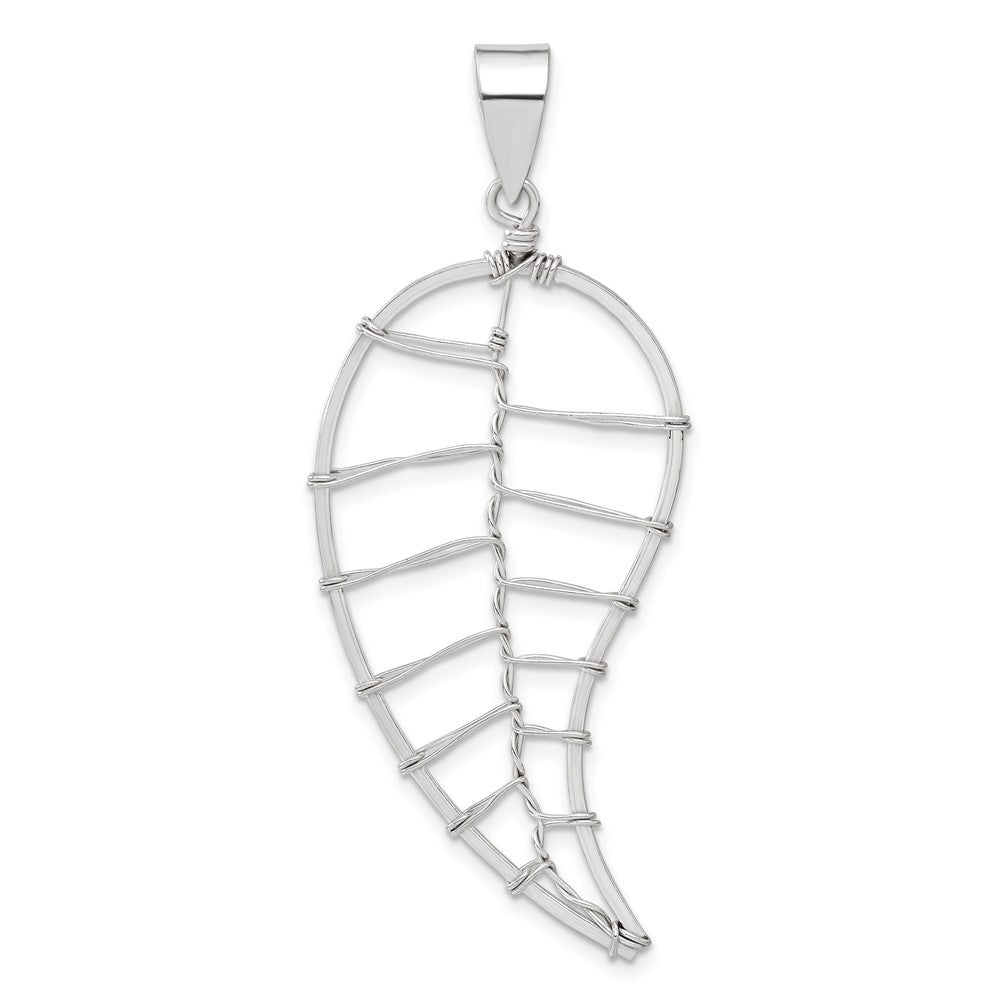 Sterling Silver Polished Wire Leaf Pendant, 58.9 x 23 mm