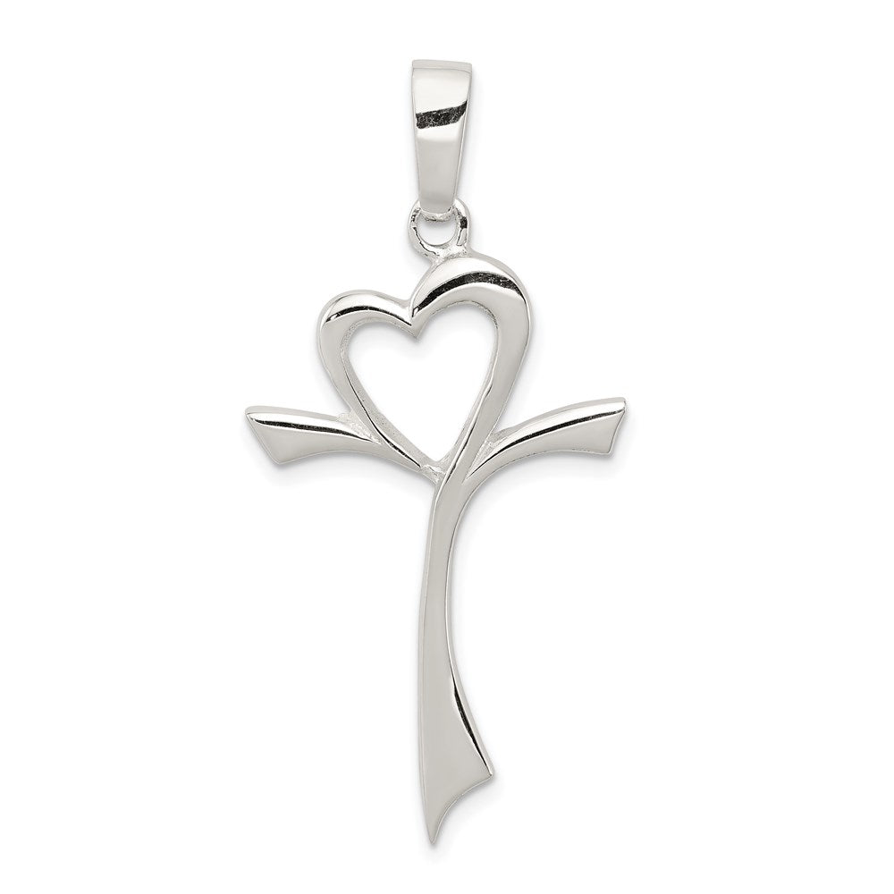 Sterling Silver Polished Heart Cross, 42 x 23 mm