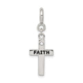 Sterling Silver Rhodium-plated CZ Faith Cross Clip-on Charm, 30 x 11 mm