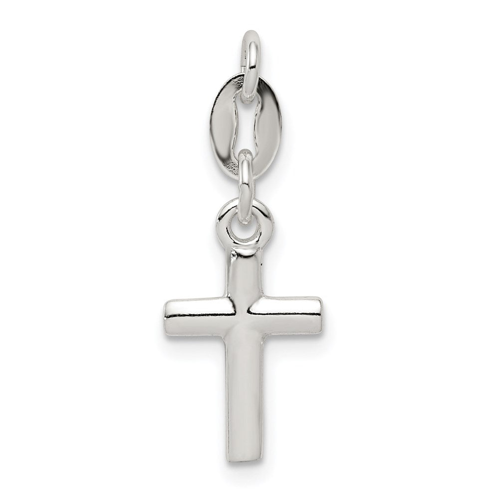 Sterling Silver Polished Cross Charm, 22 x 8 mm