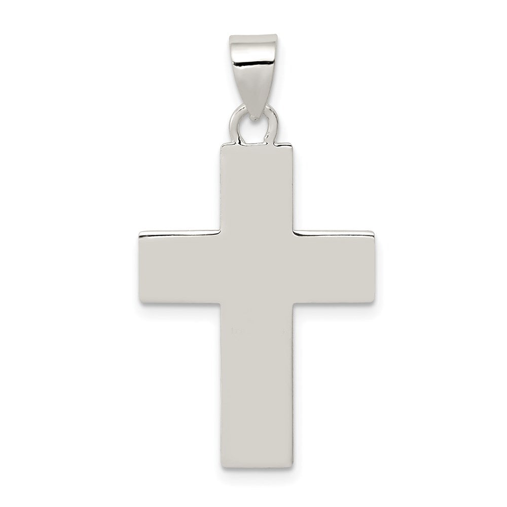 Sterling Silver Rhodium-plated Polished Lords Prayer Cross Pendant, 32 x 18 mm