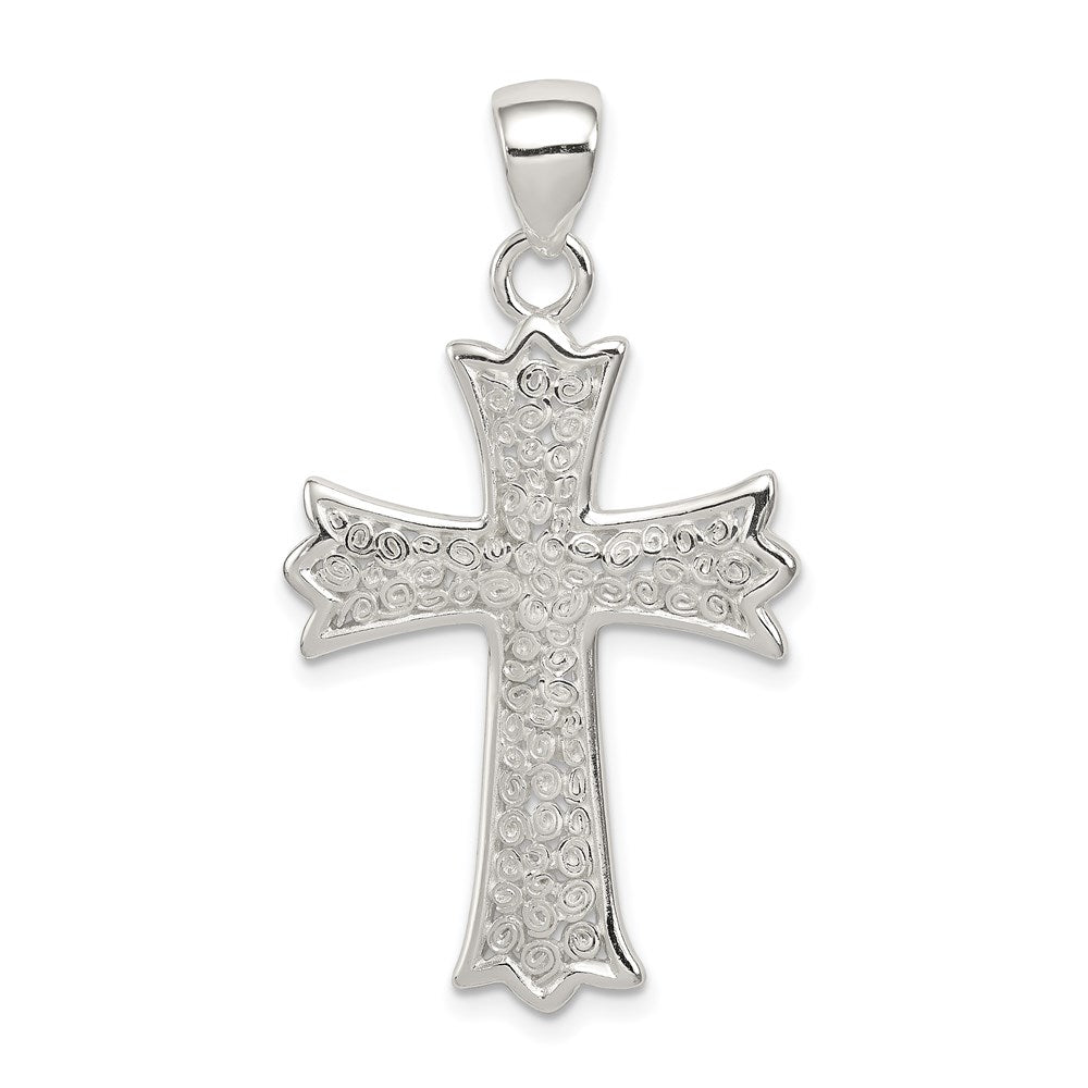 Sterling Silver Rhodium-plated Polished Filigree Cross Pendant, 40 x 22 mm