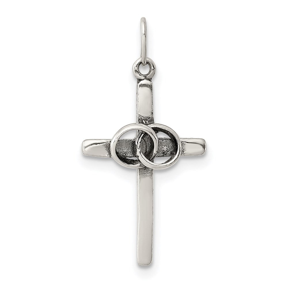 Sterling Silver Antiqued Wedding Cross Charm, 24 x 12 mm