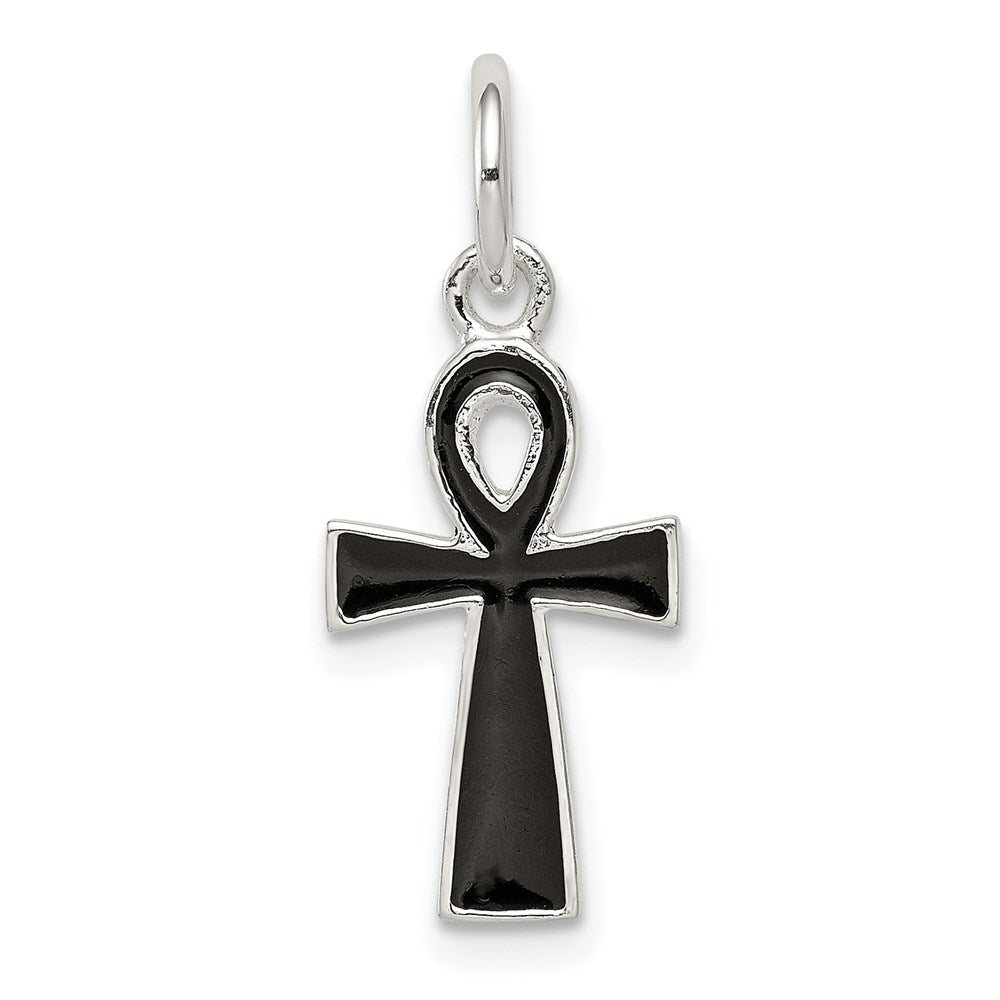 Sterling Silver Black Enamel Cross Pendant, 22 x 10 mm
