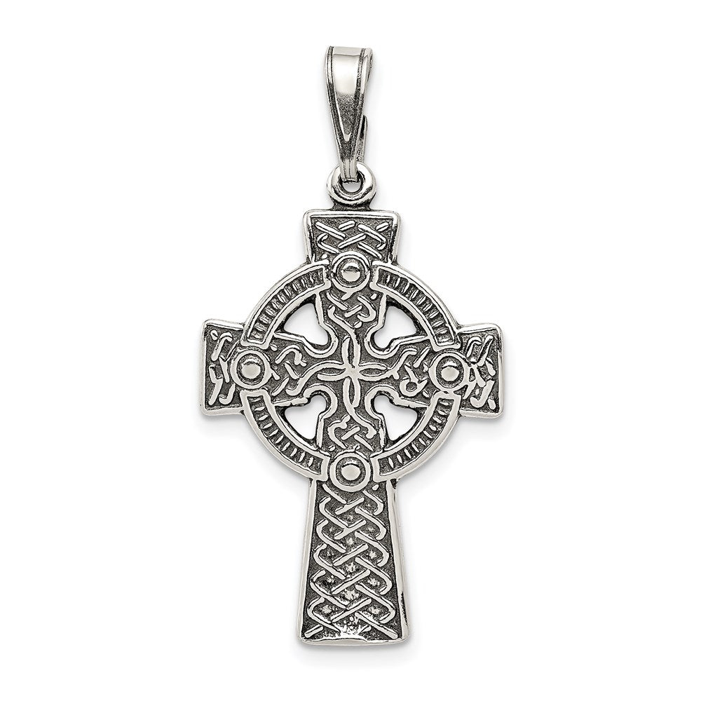 Sterling Silver Antiqued Celtic Cross Pendant, 36 x 19 mm