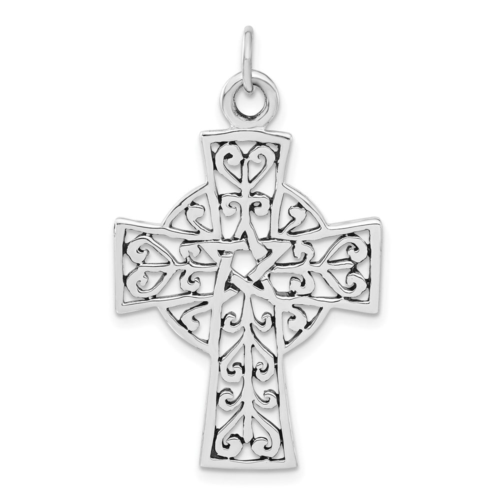 Sterling Silver Polished & Antiqued Cross Pendant, 40.9 x 24.6 mm