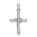 Sterling Silver Rhodium-plated White CZ Heart Cross Pendant, 30 x 17 mm