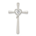 Sterling Silver Rhodium-plated CZ in Heart Cross Pendant, 36 x 22 mm