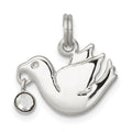Sterling Silver CZ Polished Dove Charm, 15 x 15 mm