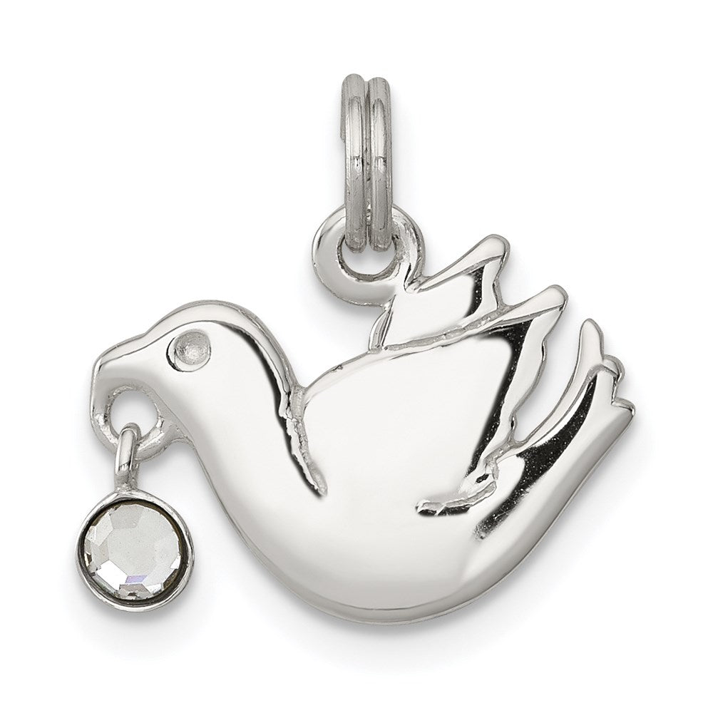 Sterling Silver CZ Polished Dove Charm, 15 x 15 mm