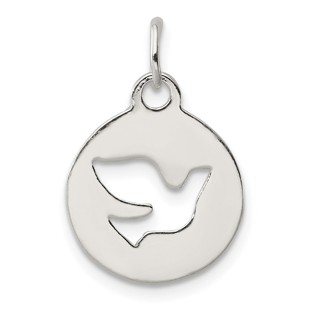 Sterling Silver Circle w/Dove Charm, 19 x 14 mm