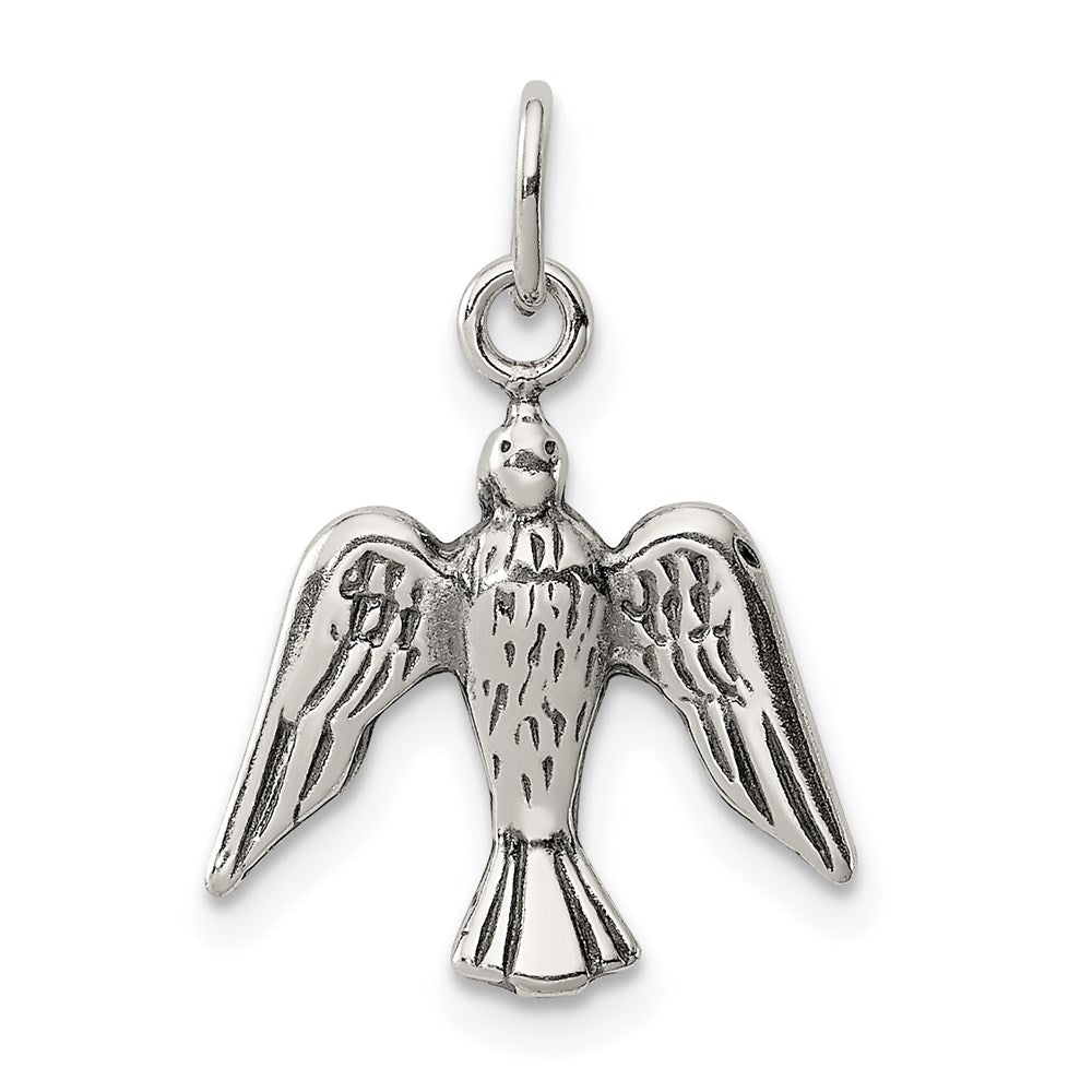 Sterling Silver Antiqued Dove Charm, 20 x 15 mm