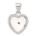 Sterling Silver Rhodium-plated Enameled Mustard Seed Heart Pendant, 20 x 14 mm