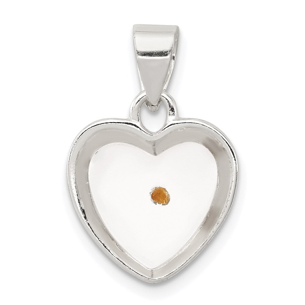 Sterling Silver Rhodium-plated Enameled Mustard Seed Heart Pendant, 20 x 14 mm