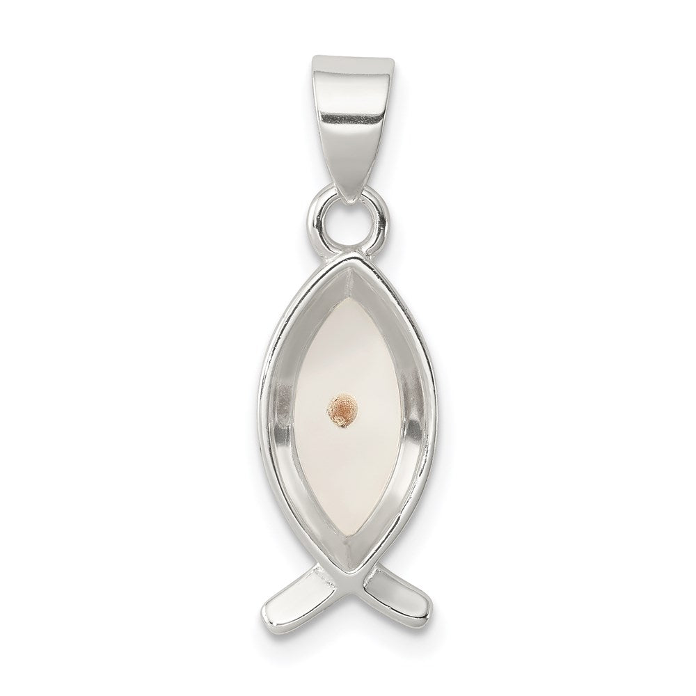 Sterling Silver Rhod-pltd Enameled Mustard Seed Ichthus Fish Pendant, 25 x 8 mm