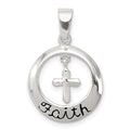 Sterling Silver Antiqued Faith w/Cross Pendant, 23 x 16 mm