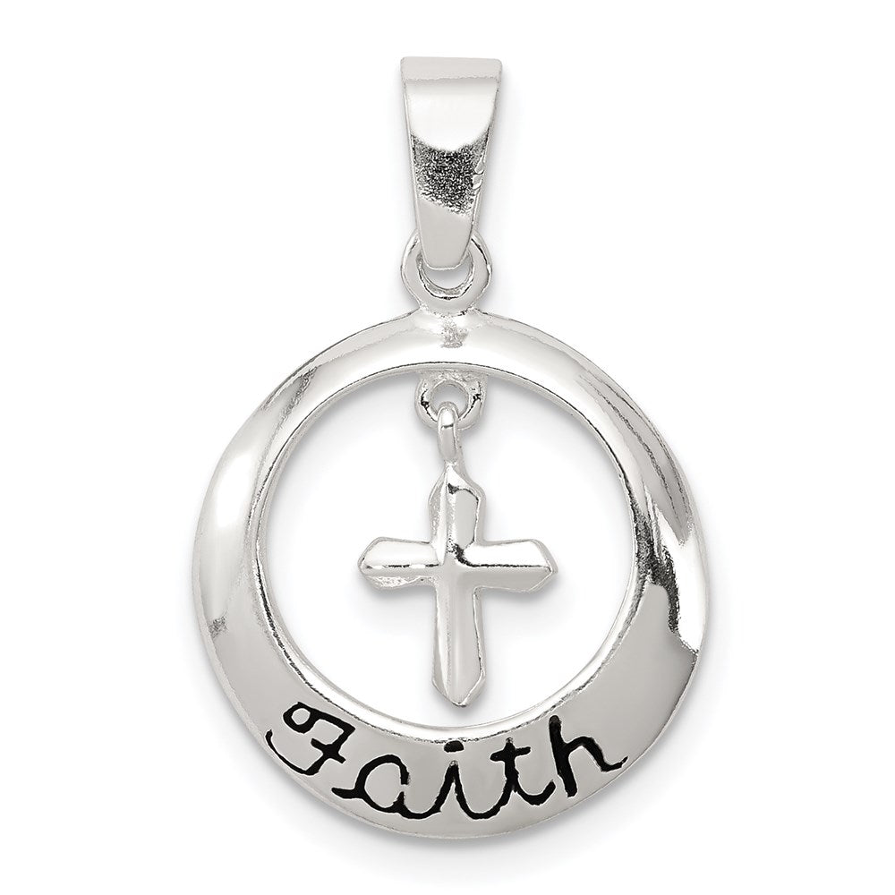 Sterling Silver Antiqued Faith w/Cross Pendant, 23 x 16 mm