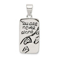 Sterling Silver You Are Never Alone Antiqued Footprint Pendant, 34 x 14 mm