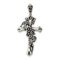 Sterling Silver Antiqued Flowered Cross Pendant, 34 x 16 mm