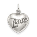 Sterling Silver Love Puffed Heart Charm, 18 x 12 mm
