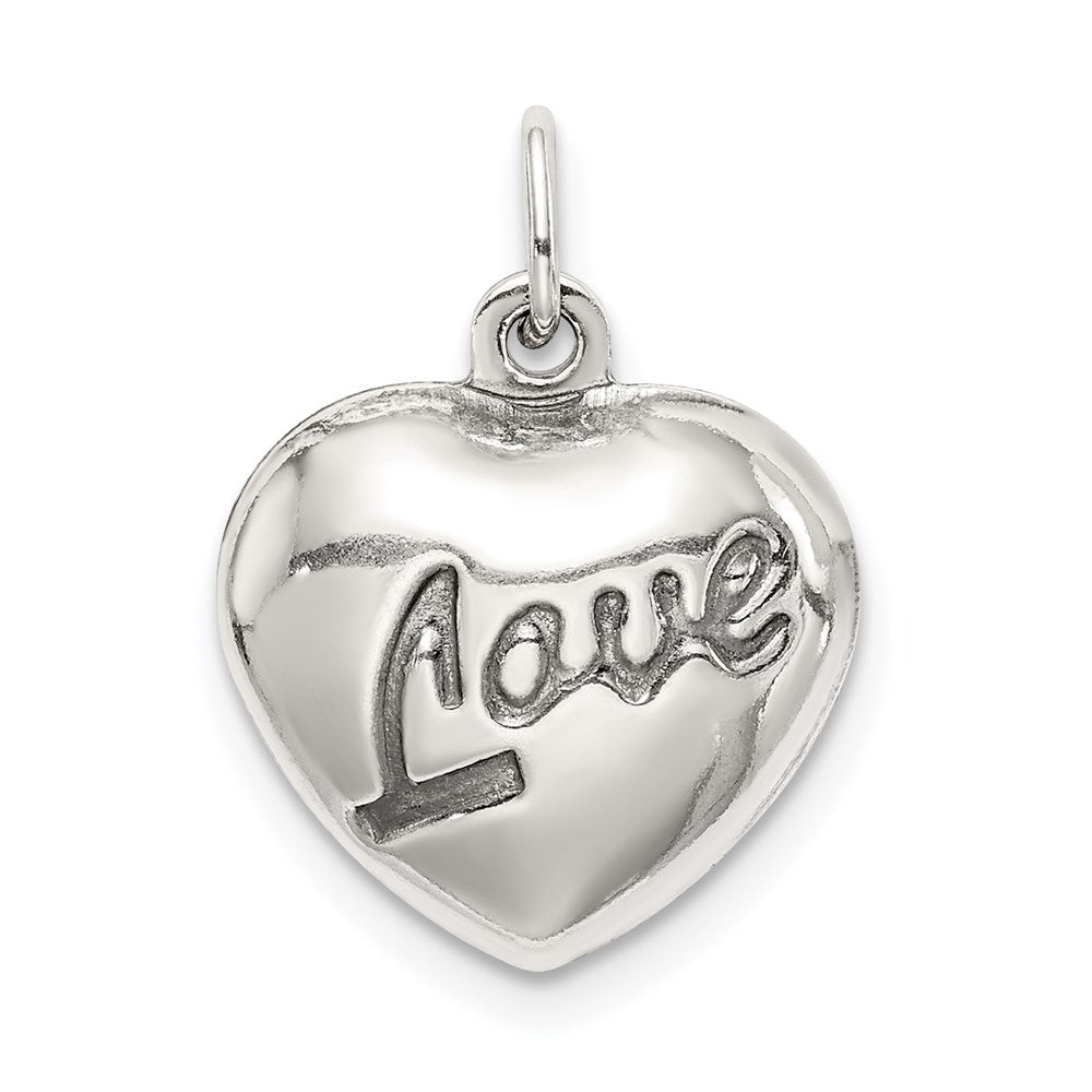Sterling Silver Love Puffed Heart Charm, 18 x 12 mm