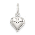 Sterling Silver Puff Heart Charm, 18 x 10 mm