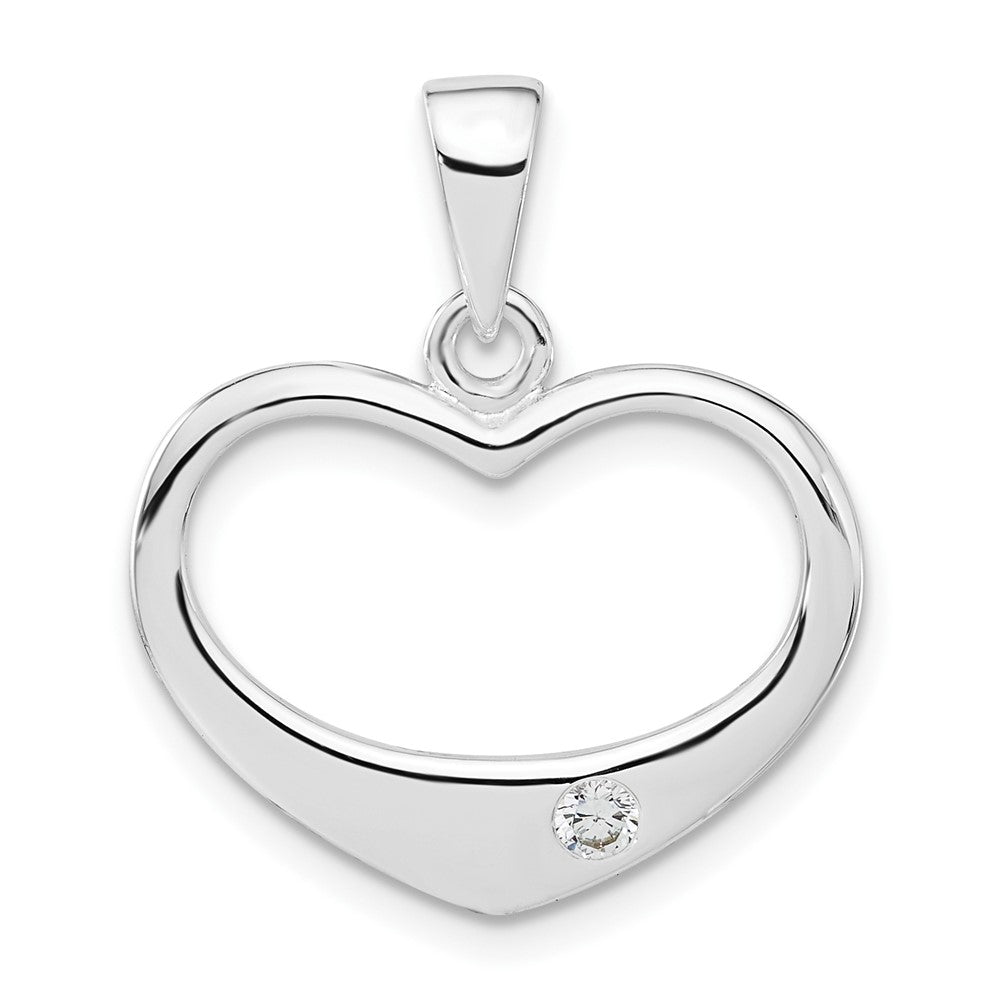 Sterling Silver White CZ Polished Heart Pendant, 24.6 x 21.65 mm