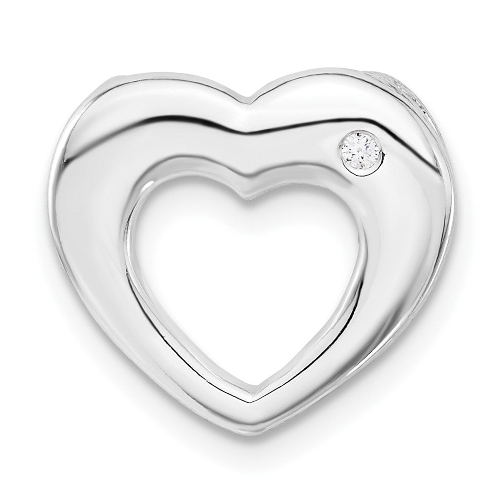 Sterling Silver Polished Heart w/ CZ Slide Pendant, 14.4 x 16.15 mm