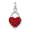 Sterling Silver Red Stellux Crystal Polished Heart Pendant, 18 x 10 mm