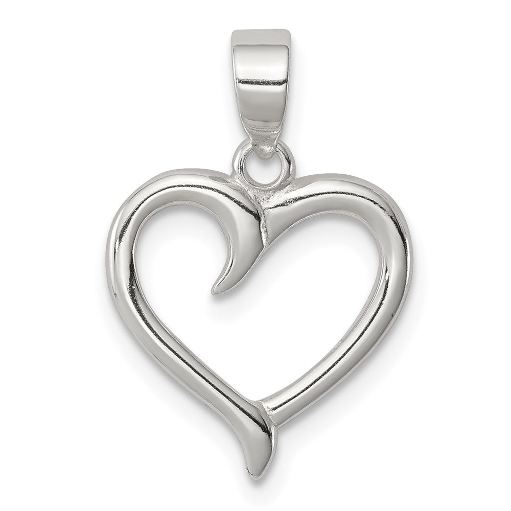Sterling Silver Polished Fancy Open Heart Pendant, 22 x 15 mm