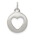 Sterling Silver Polished Circle with Punch Out Heart Charm, 22 x 12 mm