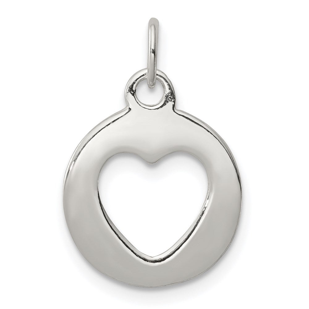 Sterling Silver Polished Circle with Punch Out Heart Charm, 22 x 12 mm
