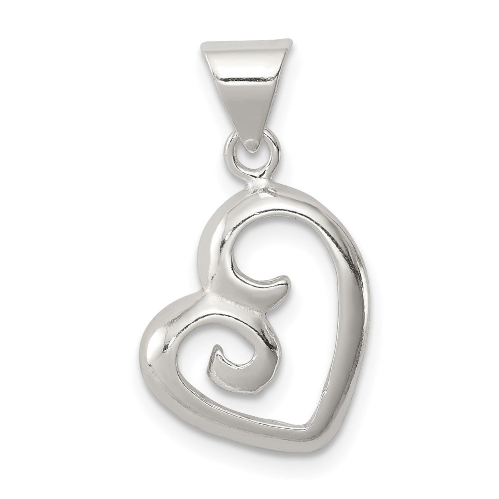 Sterling Silver Polished Fancy Swirl Heart Pendant, 22 x 12 mm
