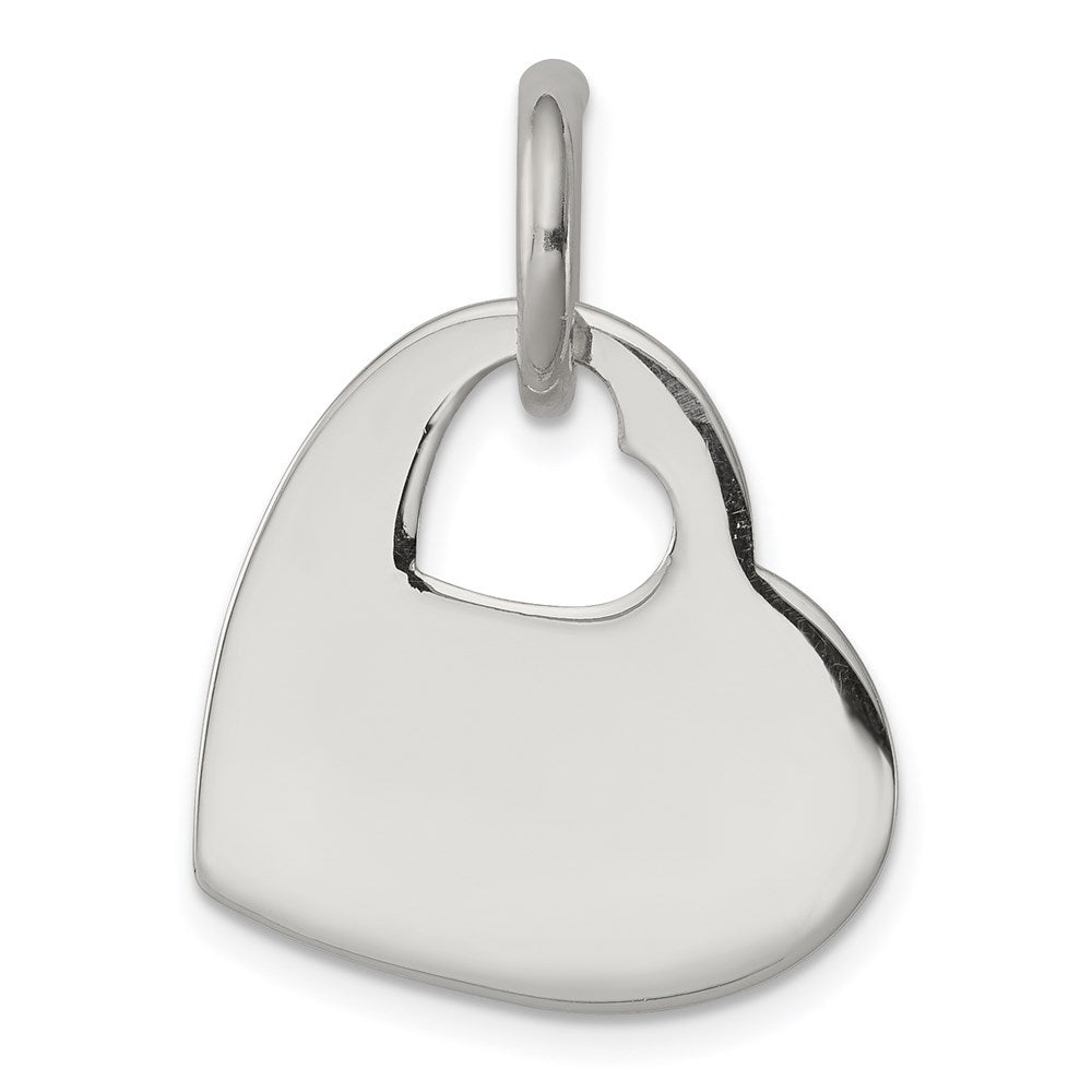 Sterling Silver Heart w/Cut Out Heart Charm, 25 x 20 mm