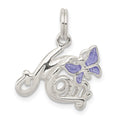 Sterling Silver Polished Mom Butterfly Enameled Charm, 20 x 15 mm