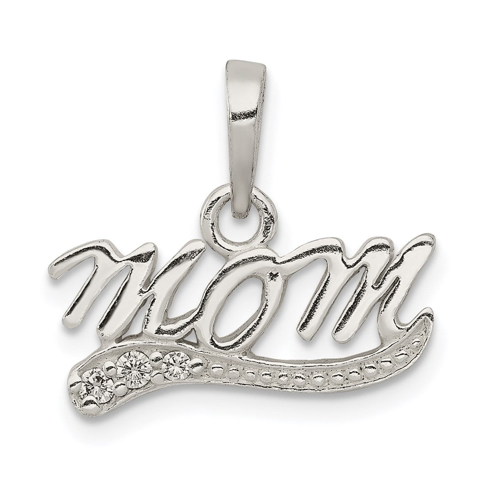Sterling Silver CZ Polished Mom Pendant, 15 x 18 mm
