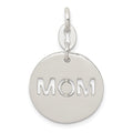 Sterling Silver Polished Circle Mom Charm, 25 x 15 mm