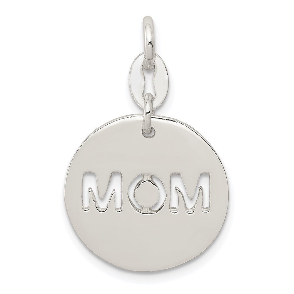 Sterling Silver Polished Circle Mom Charm, 25 x 15 mm