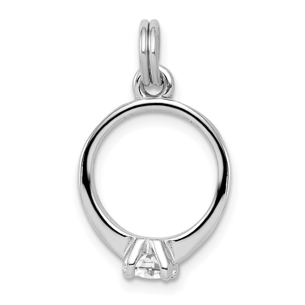 Sterling Silver Rhodium-platedCZ Polished Ring Charm, 25 x 12 mm