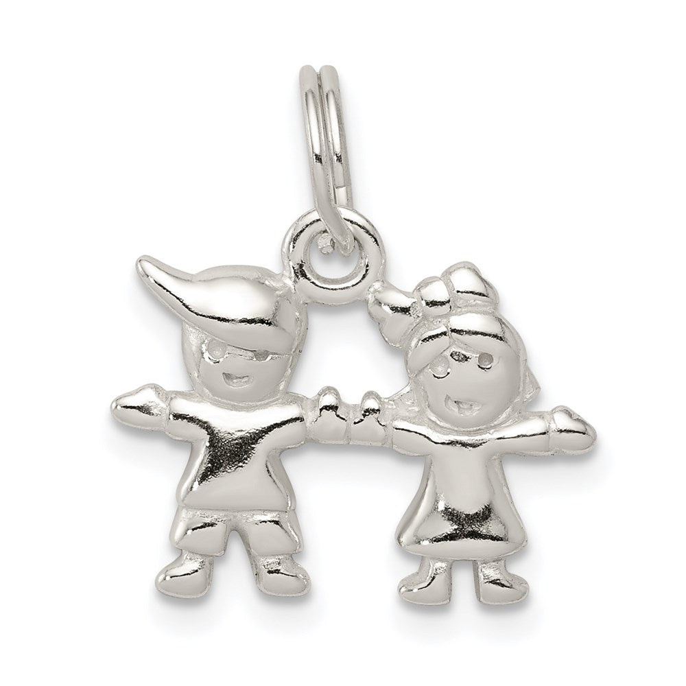 Sterling Silver Polished Boy and Girl Charm, 20 x 18 mm