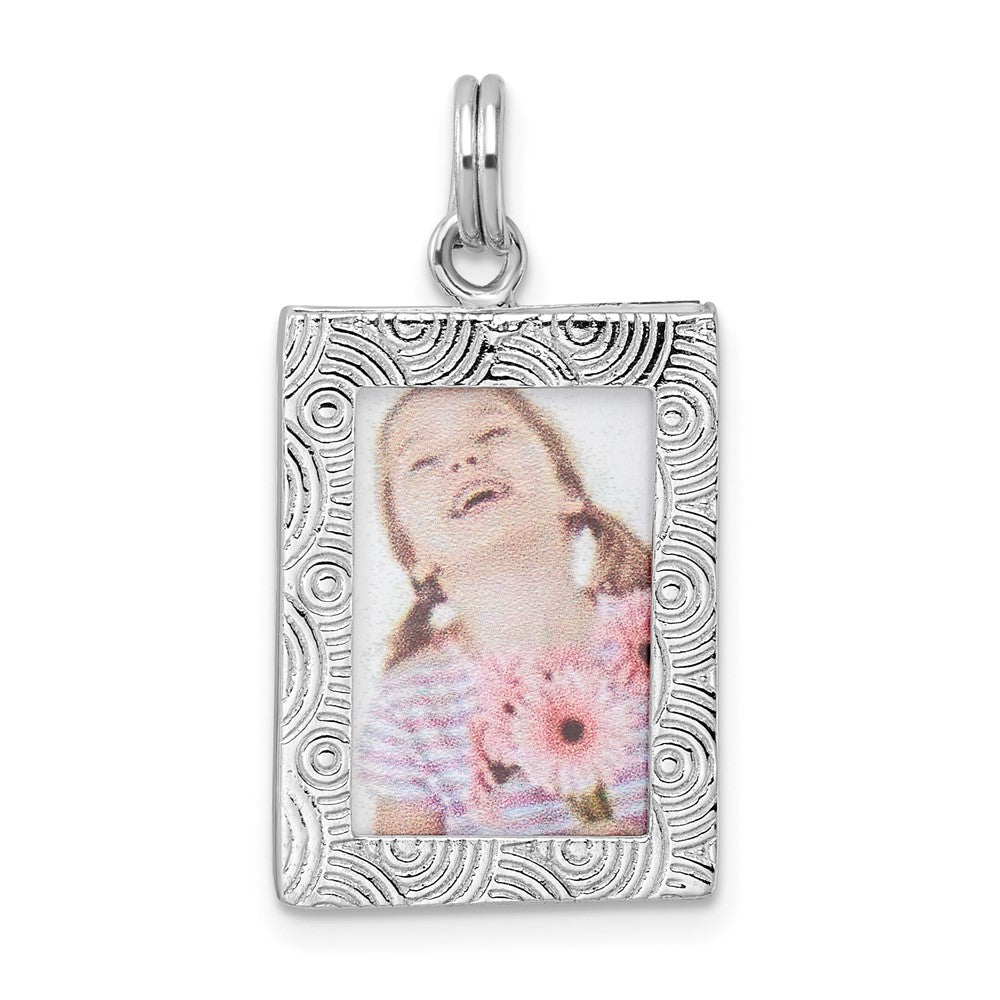 Sterling Silver Rhodium-plated Textured Picture Frame Charm, 27.5 x 15.05 mm