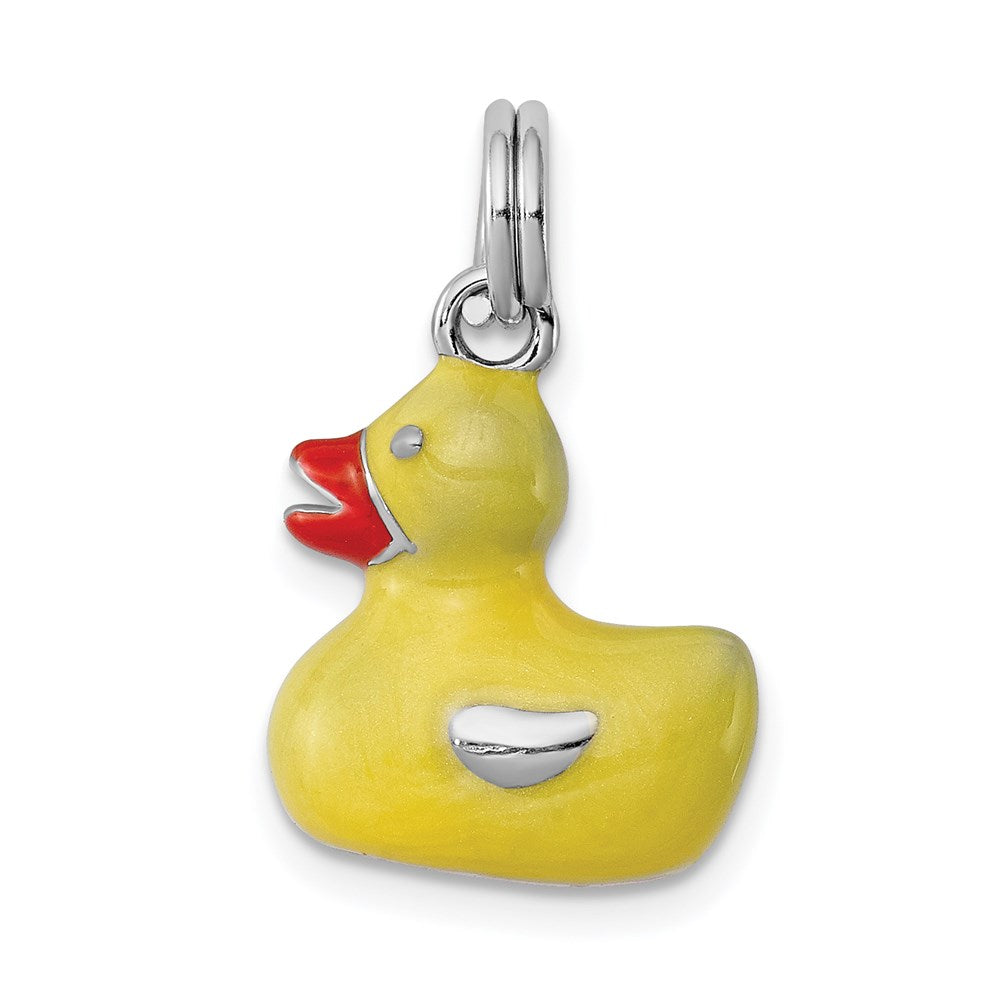 Sterling Silver Rhodium-plated Enamel Duck Charm, 20 x 12 mm