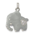 Sterling Silver CZ Grey Enameled Polished Elephant Charm, 25 x 20 mm