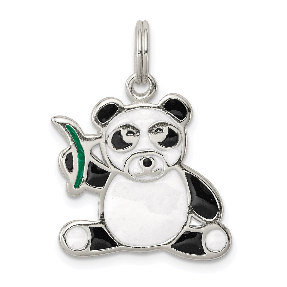 Sterling Silver Enameled Panda Bear Charm, 25 x 10 mm