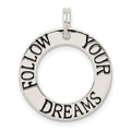 Sterling Silver Polished Enameled Follow Your Dreams Circle Charm, 22 x 10 mm