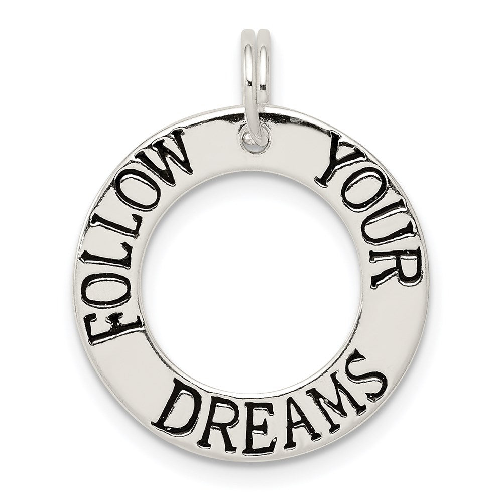 Sterling Silver Polished Enameled Follow Your Dreams Circle Charm, 22 x 10 mm